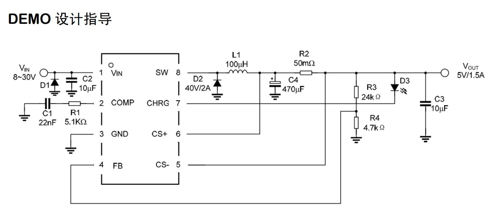 TX4151 DEMO 5V 输出、1.5A 限流时应用电路图